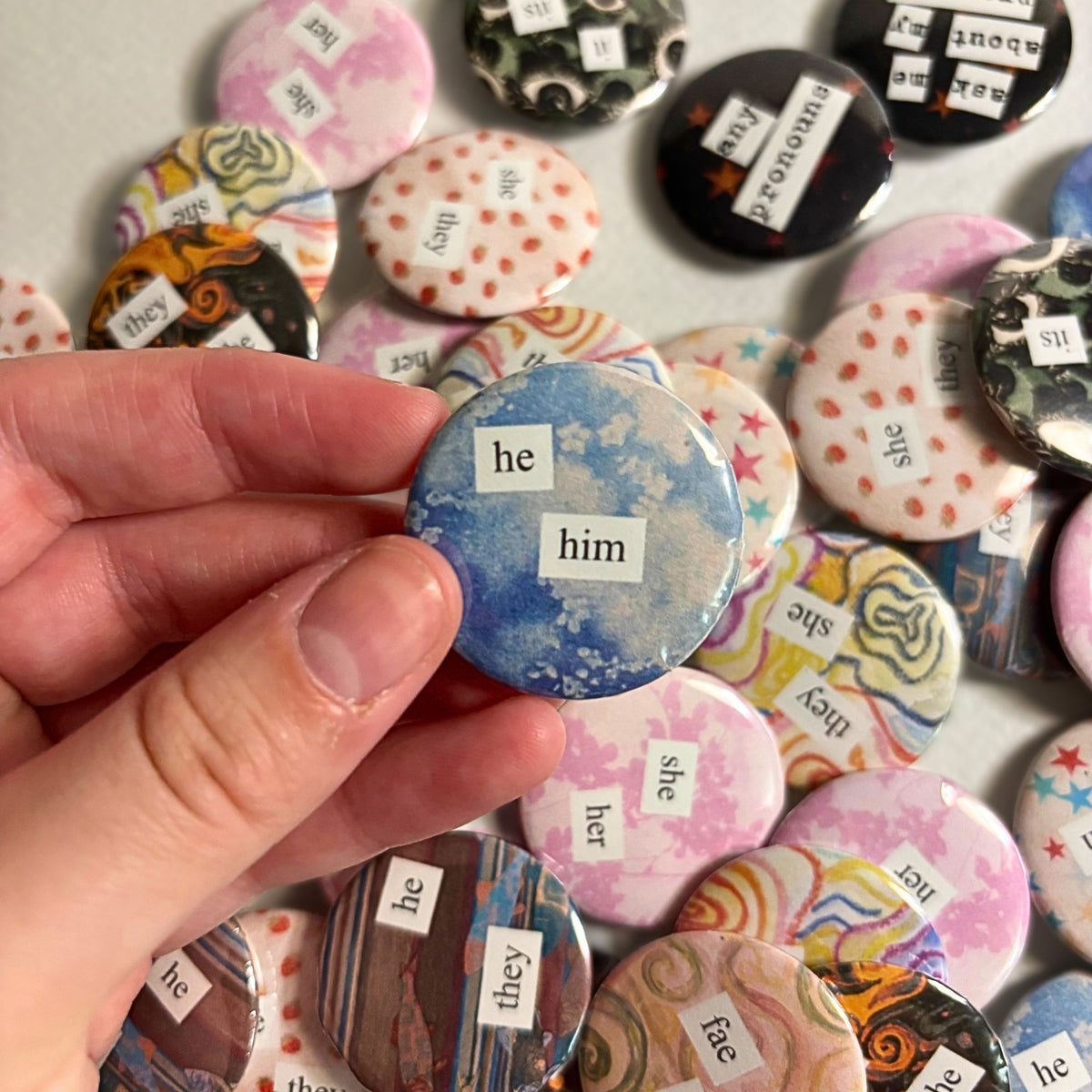 magazine cutout pronoun pins