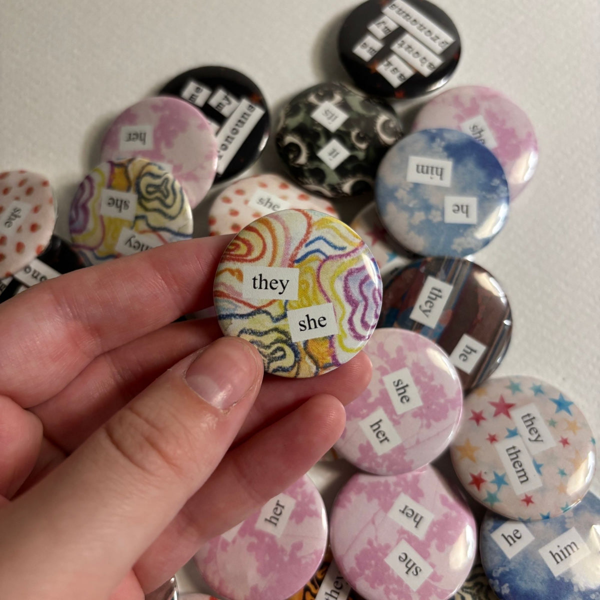 magazine cutout pronoun pins