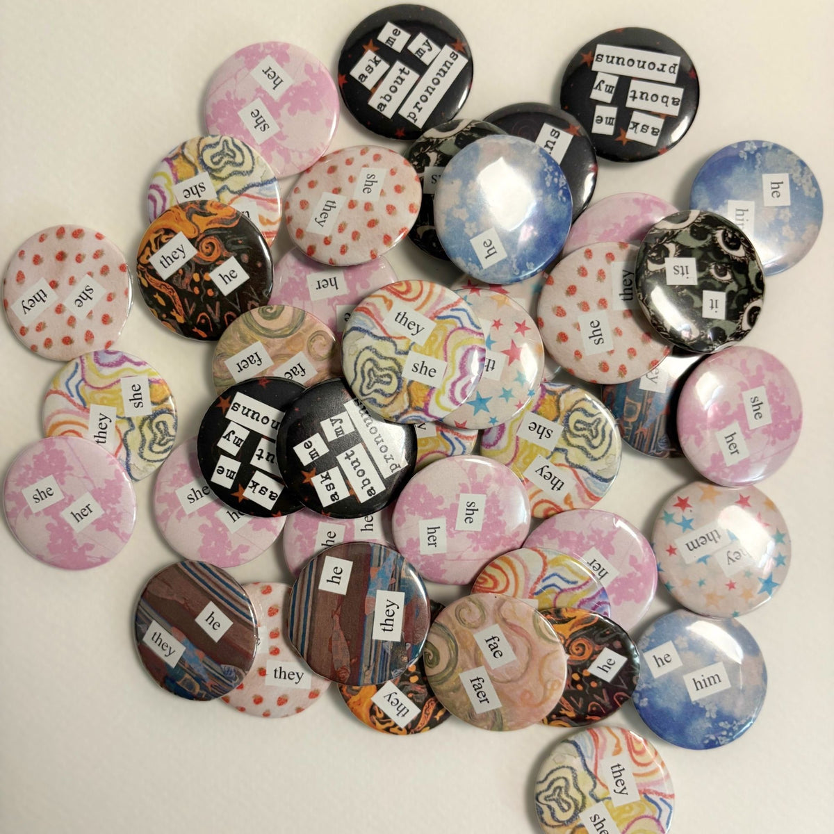 magazine cutout pronoun pins